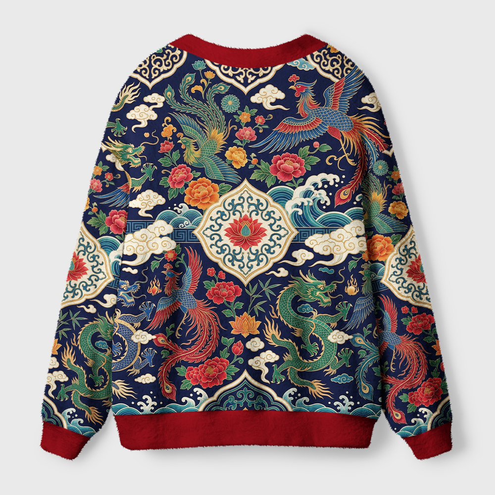 Tokyo-Tiger Auspicious Dragon Phoenix Ugly Cardigan Sweater