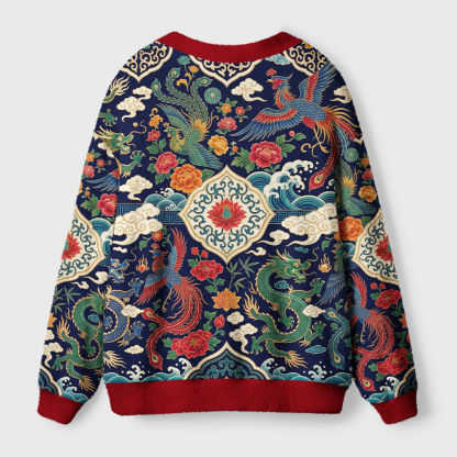 Tokyo-Tiger Auspicious Dragon Phoenix Ugly Cardigan Sweater