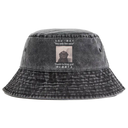 Tokyo-Tiger Funny Melancholy Cat Washed Bucket Hat