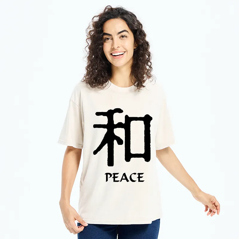 Tokyo-Tiger Kanji Peace Symbol Art Washed T-Shirt