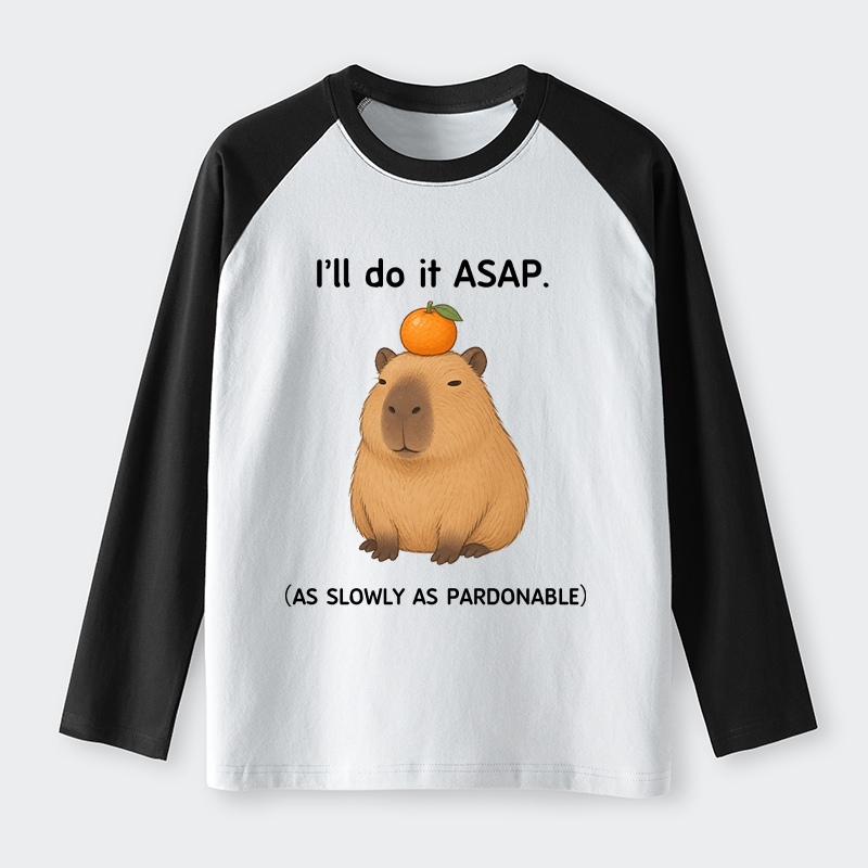 Tokyo-Tiger Slow Task Capybara Meme Raglan Long Sleeve T-shirt