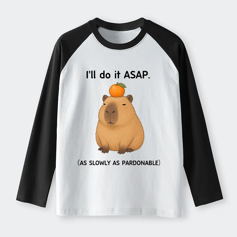 Tokyo-Tiger Slow Task Capybara Meme Raglan Long Sleeve T-shirt