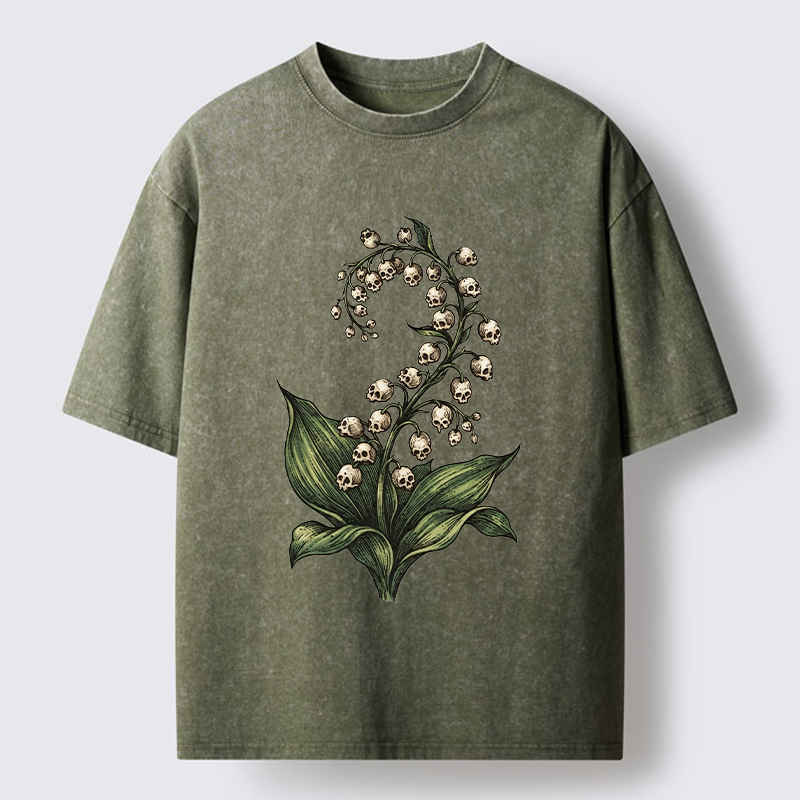 Tokyo-Tiger Skull Lily Art Washed T-Shirt