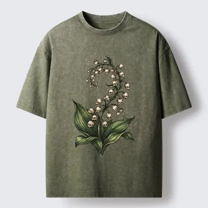 Tokyo-Tiger Skull Lily Art Washed T-Shirt