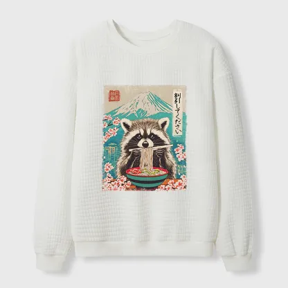 Tokyo-Tiger Please Give Raccoon A Discount Waffle Sweatshirt