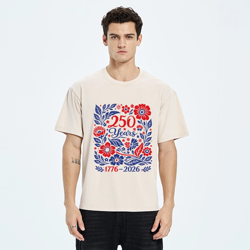 Tokyo-Tiger Floral 250 Years USA Celebration Washed T-Shirt
