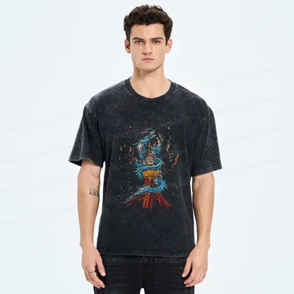Tokyo-Tiger Dragon And Tokyo Tower Washed T-Shirt