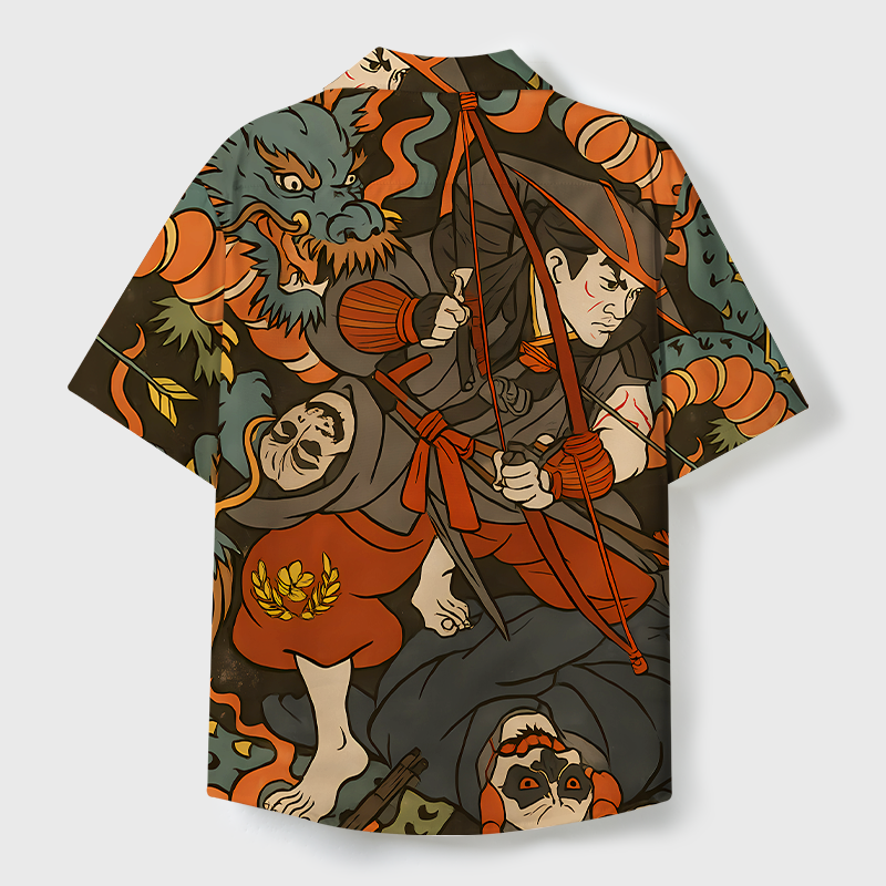 Tokyo-Tiger Brave Japanese Samurai Cuban Collar Shirt