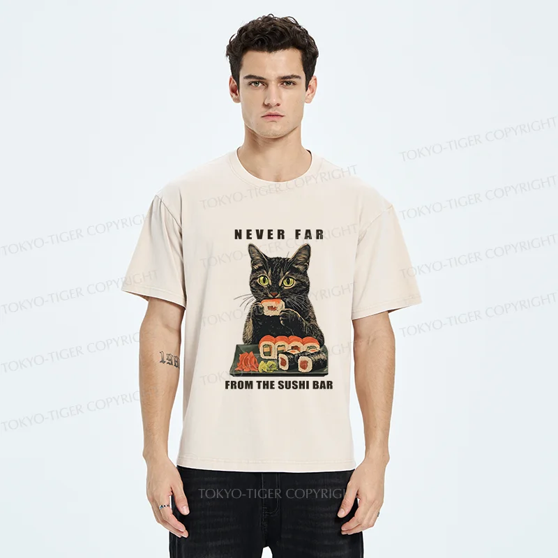 Tokyo-Tiger Cat Eating Sushi Vintage Washed T-Shirt