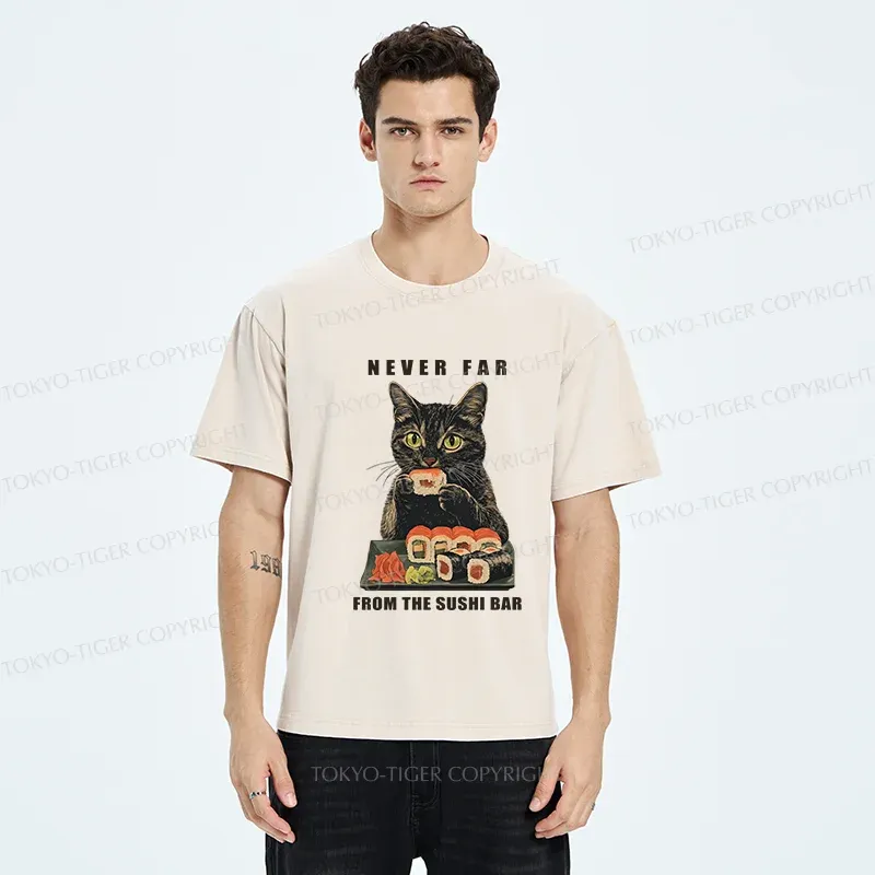 Tokyo-Tiger Cat Eating Sushi Vintage Washed T-Shirt
