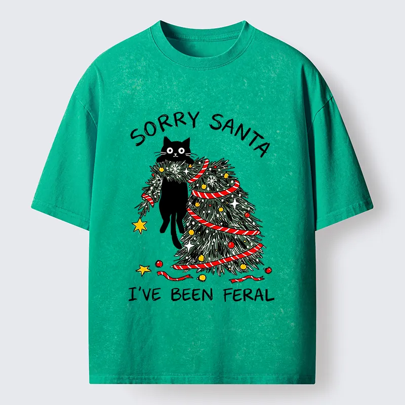 Tokyo-Tiger Funny Wild Cat Christmas Chaos Washed T-Shirt