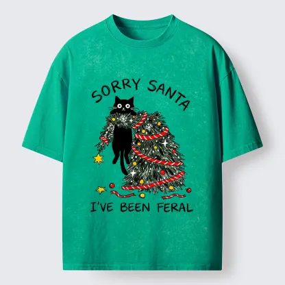 Tokyo-Tiger Funny Wild Cat Christmas Chaos Washed T-Shirt