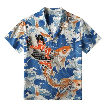 Tokyo-Tiger Sumo Wrestler Holding A Koi Aloha Hawaiian Shirt