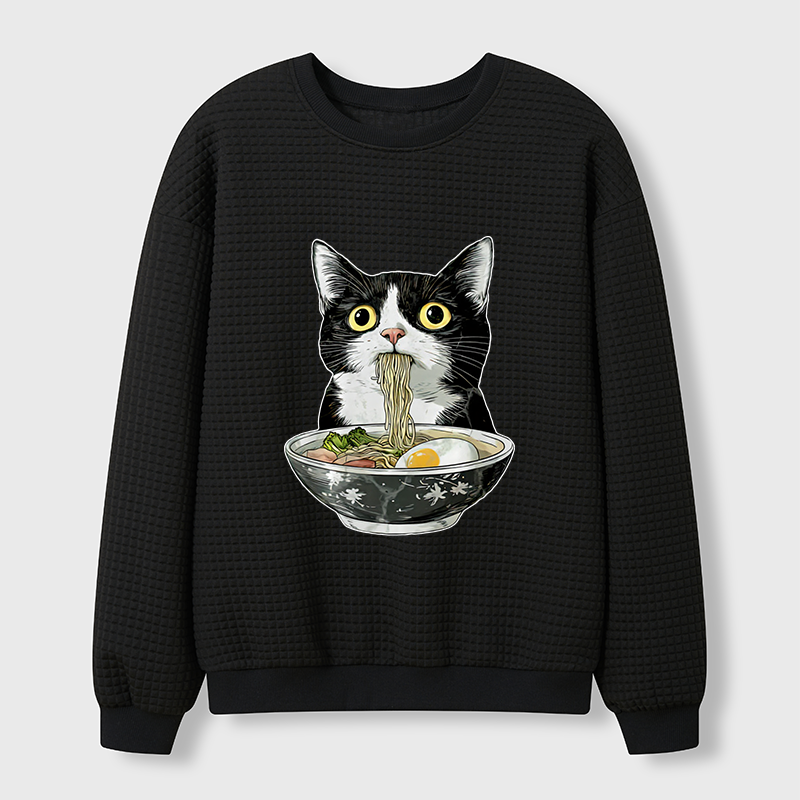 Tokyo-Tiger Cute Cat Eating Japan Ramen Waffle Sweatshirt