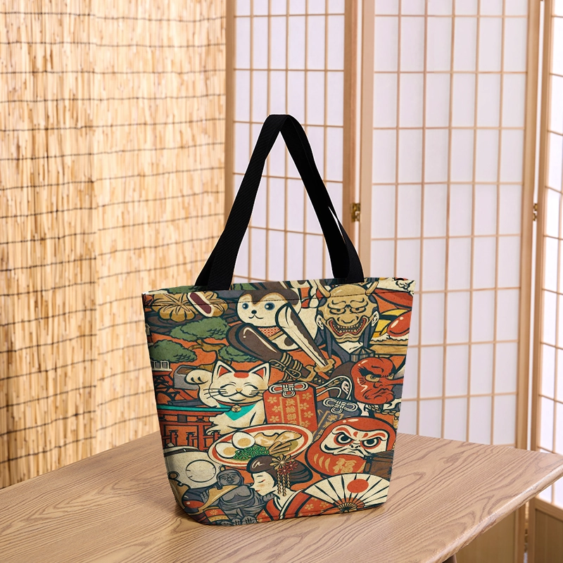 Tokyo-Tiger Japanese Traditional Elements Zipper Tote Bag