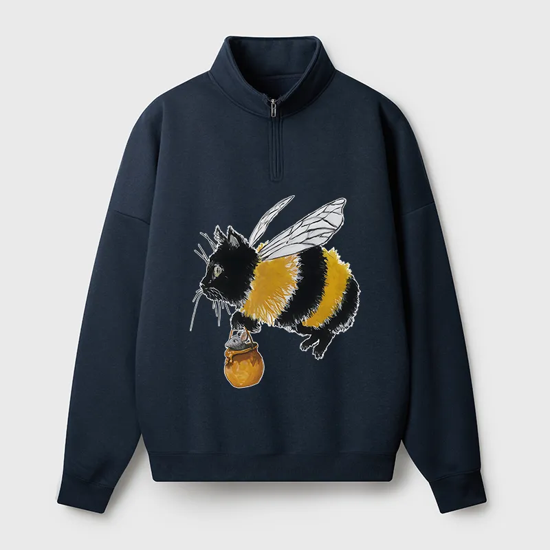 Tokyo-Tiger Catbee Funny Half Zip Fleece Sweatshirt