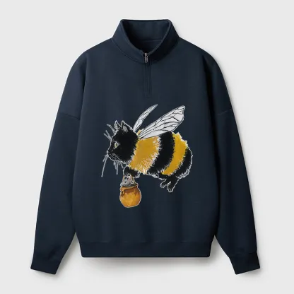 Tokyo-Tiger Catbee Funny Half Zip Fleece Sweatshirt