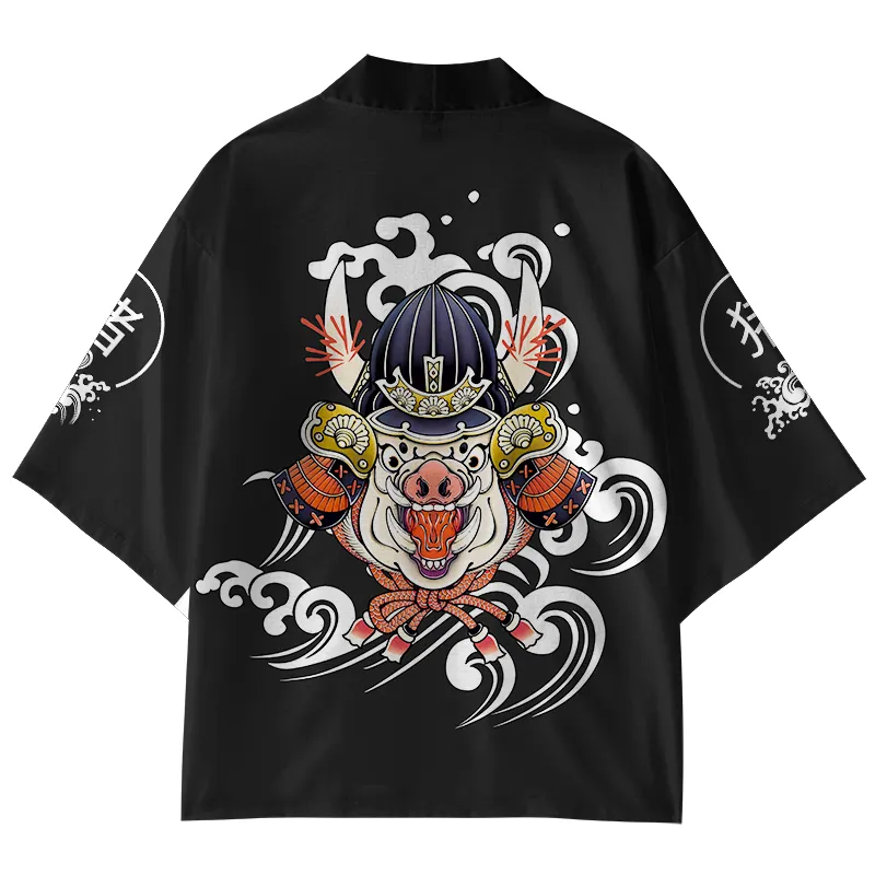 Tokyo-Tiger Wild Boar Samurai Kimono Cardigan