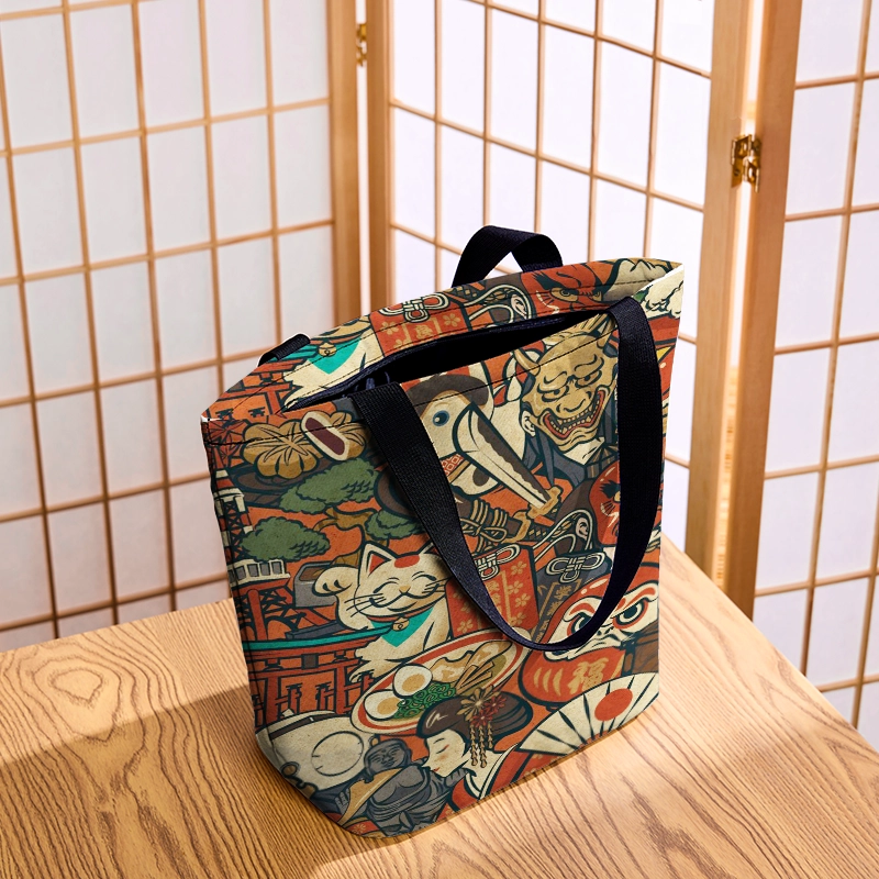 Tokyo-Tiger Japanese Traditional Elements Zipper Tote Bag