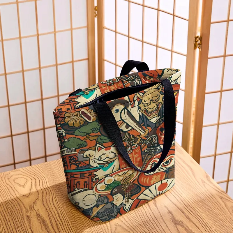 Tokyo-Tiger Japanese Traditional Elements Zipper Tote Bag
