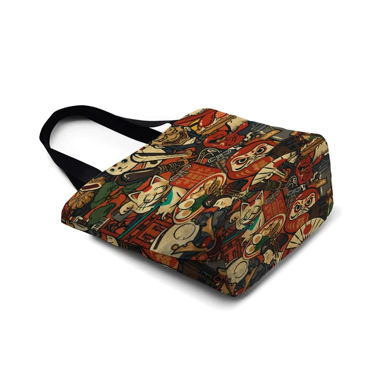 Tokyo-Tiger Japanese Traditional Elements Zipper Tote Bag