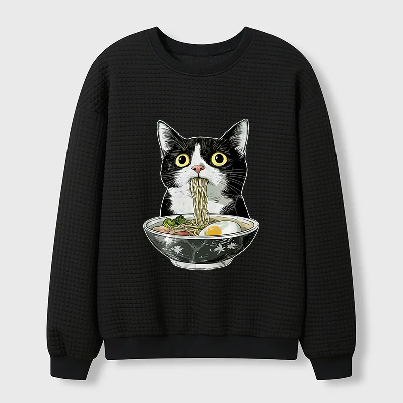 Tokyo-Tiger Cute Cat Eating Japan Ramen Waffle Sweatshirt