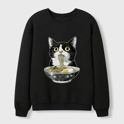 Tokyo-Tiger Cute Cat Eating Japan Ramen Waffle Sweatshirt