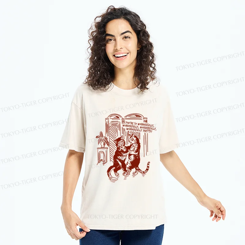 Tokyo-Tiger Dancing Cats Washed T-Shirt