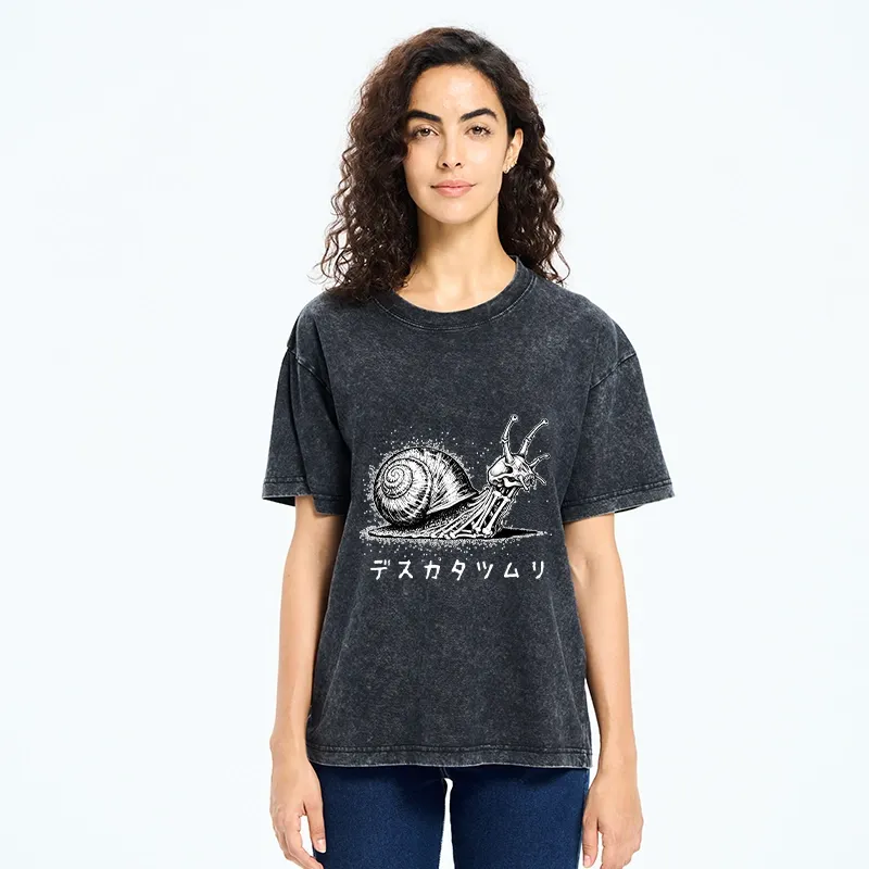 Tokyo-Tiger Creepy Skeleton Snail Inked Style Washed T-Shirt