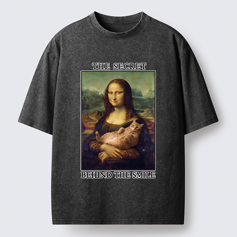 Tokyo‑Tiger Mona Lisa Cat Meme Washed T‑Shirt