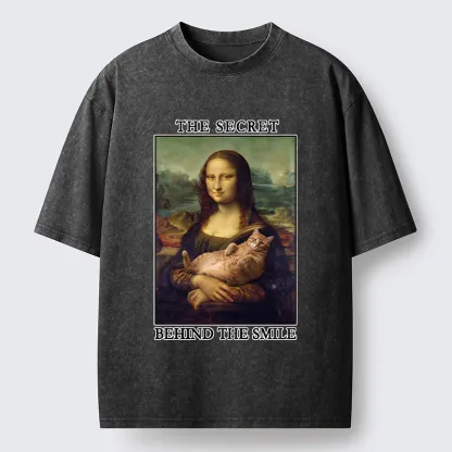 Tokyo‑Tiger Mona Lisa Cat Meme Washed T‑Shirt