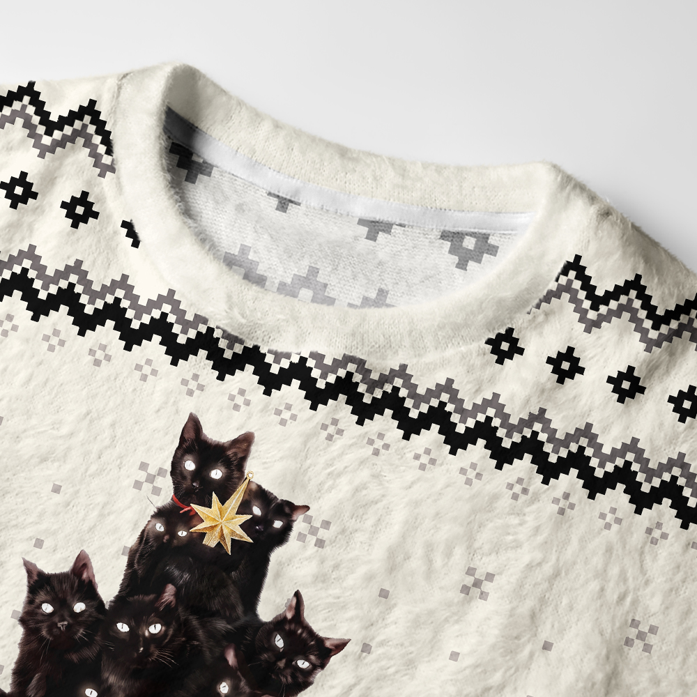 Tokyo-Tiger Cat Christmas Stack Fuzzy Christmas Ugly Sweatshirt