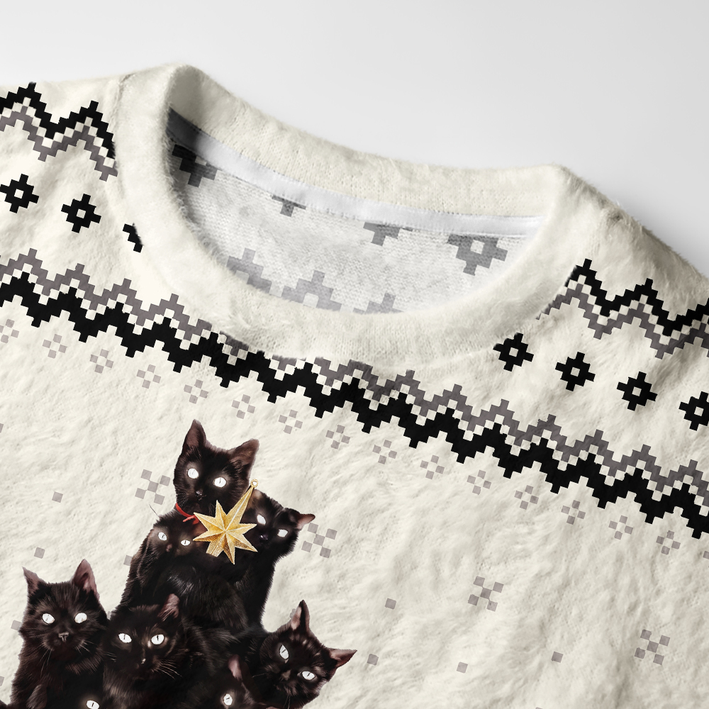 Tokyo-Tiger Cat Christmas Stack Fuzzy Christmas Ugly Sweatshirt