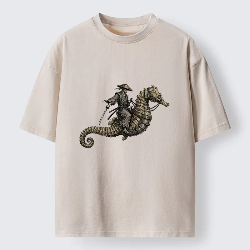 Tokyo-Tiger Samurai Riding Seahorse Washed T-Shirt