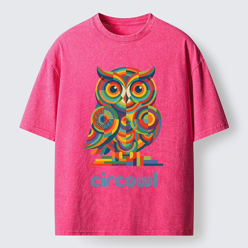 Tokyo-Tiger Colorful Circle Owl Washed T-Shirt