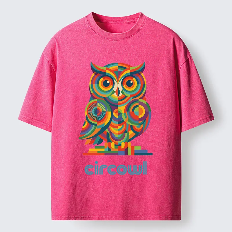 Tokyo-Tiger Colorful Circle Owl Washed T-Shirt