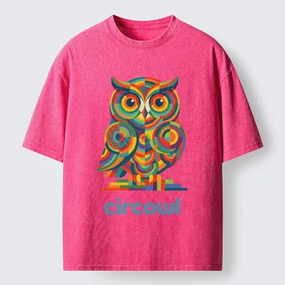 Tokyo-Tiger Colorful Circle Owl Washed T-Shirt