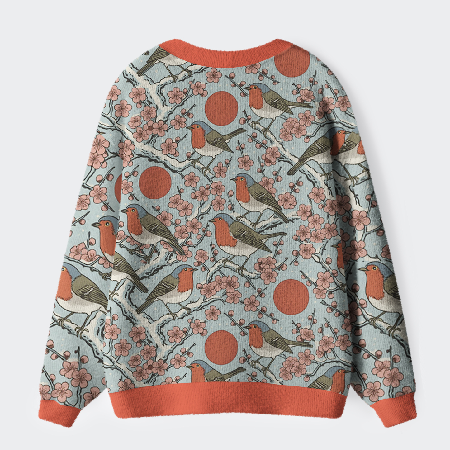 Tokyo-Tiger Winter Blossoms and Feathered Melodies Ugly Cardigan Sweater
