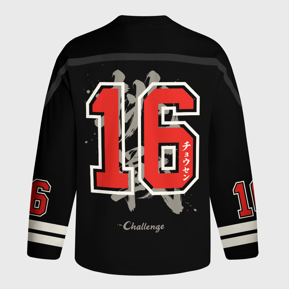 Tokyo-Tiger Ink Art Challenge Kanji Long-Sleeve Hockey Jersey