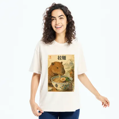 Tokyo-Tiger Capybara Eating Japan Ramen Washed T-Shirt