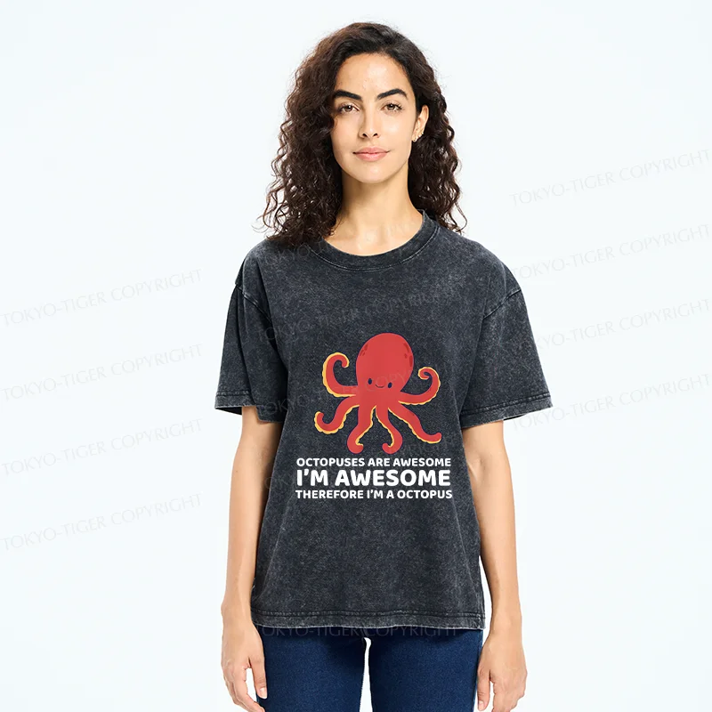 Tokyo-Tiger Handsome Octopus Washed T-Shirt