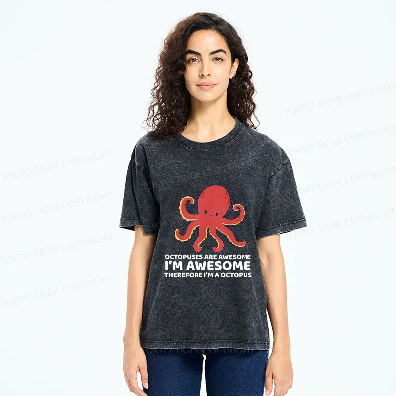 Tokyo-Tiger Handsome Octopus Washed T-Shirt