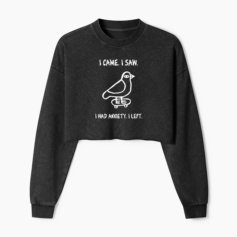 Tokyo-Tiger Funny Meme Bird Just Needs A Break Washed Crop Sweatshirt