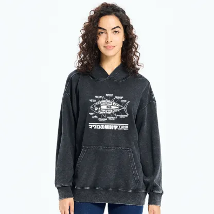 Tokyo-Tiger Tuna Dissection Map Japanese Washed Hoodie