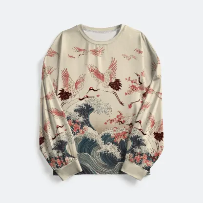 Tokyo-Tiger Cranes Dancing On The Waves Family Pajama Sets