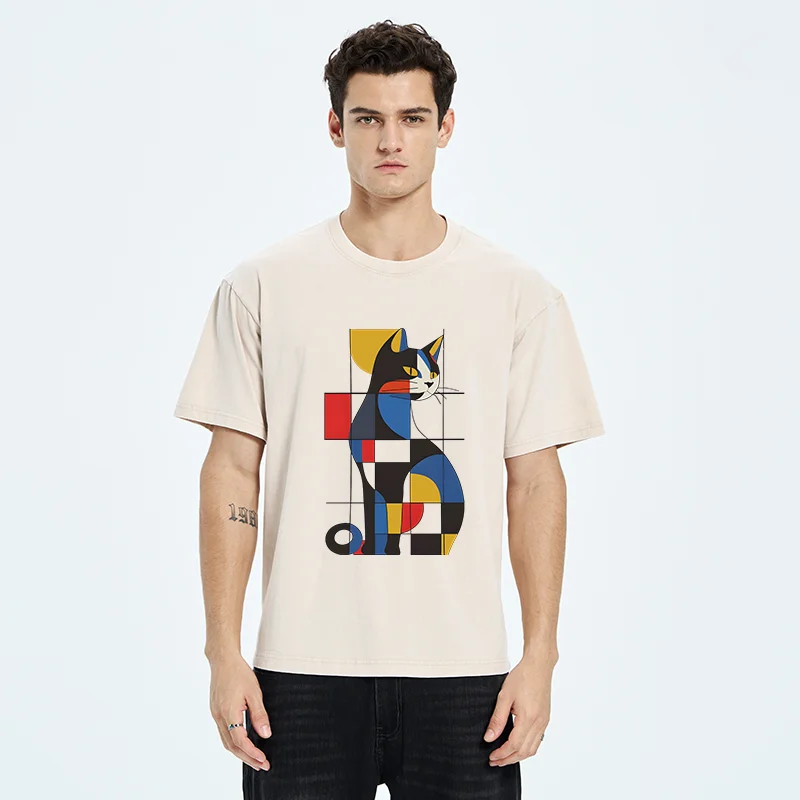 Tokyo-Tiger Mondrian Cat Washed T-Shirt