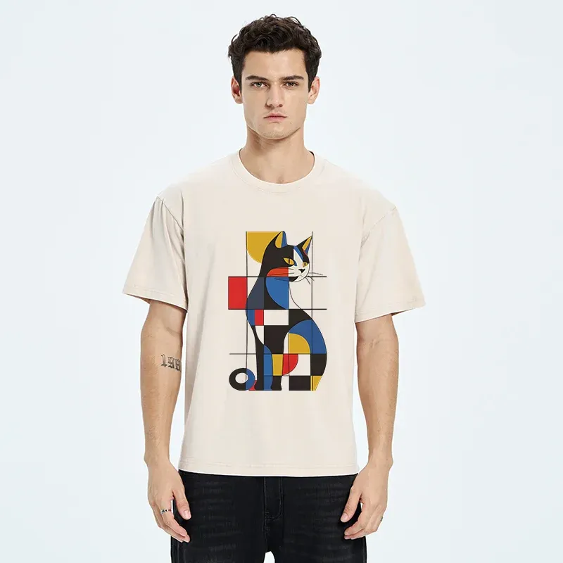 Tokyo-Tiger Mondrian Cat Washed T-Shirt
