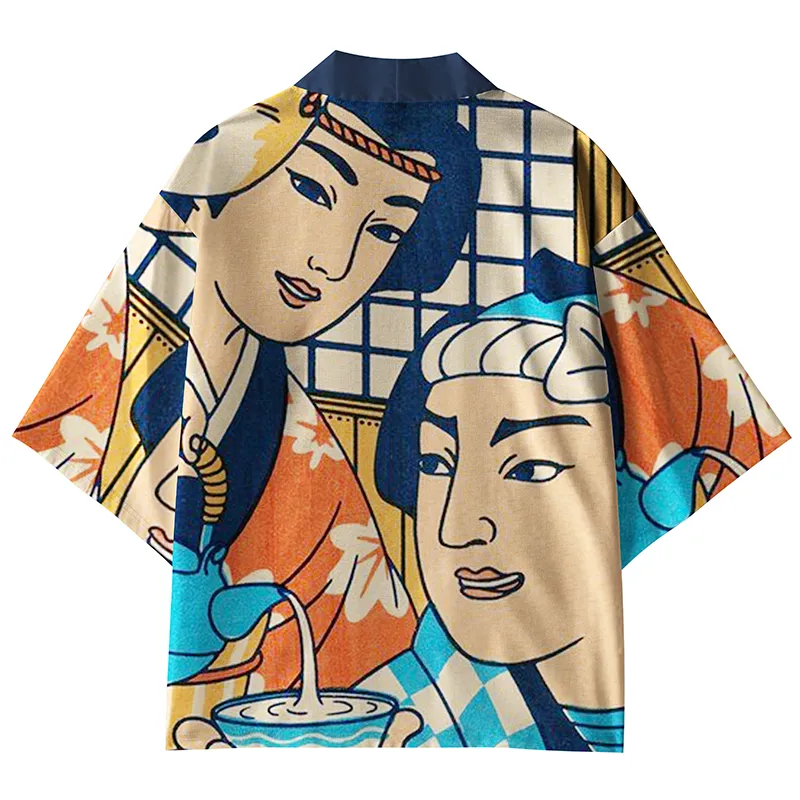 Tokyo-Tiger Tea Brewing Picture Kimono Cardigan
