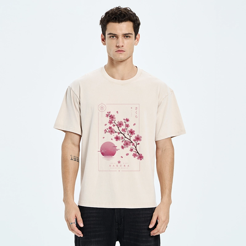 Tokyo-Tiger Sakura Moon Japanese Vintage Washed T-Shirt