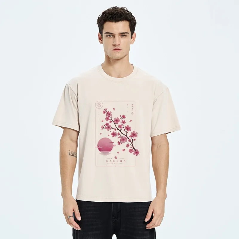Tokyo-Tiger Sakura Moon Japanese Vintage Washed T-Shirt
